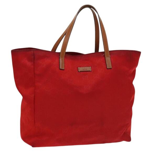 GUCCI GG Canvas Tote Bag Nylon Red Gold - Picture 1 of 12